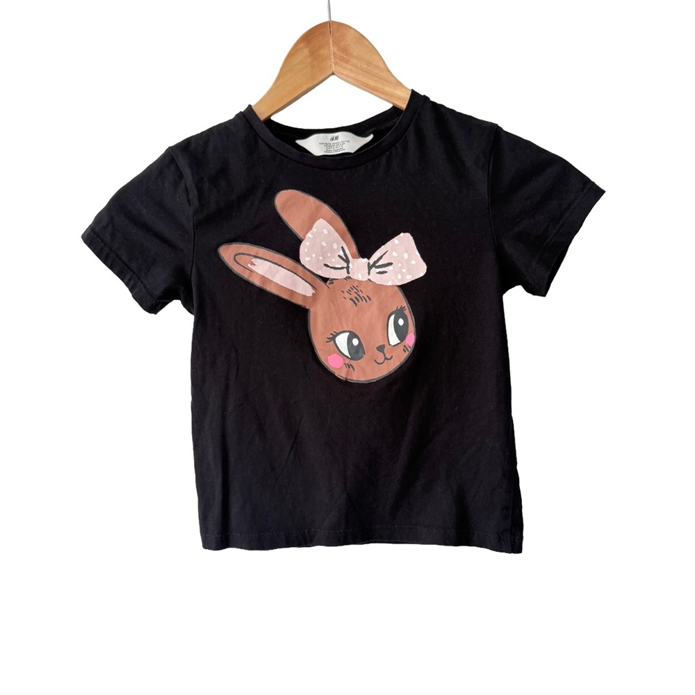 H&M Black T-Shirt with Bunny Graphic 4/6 Years